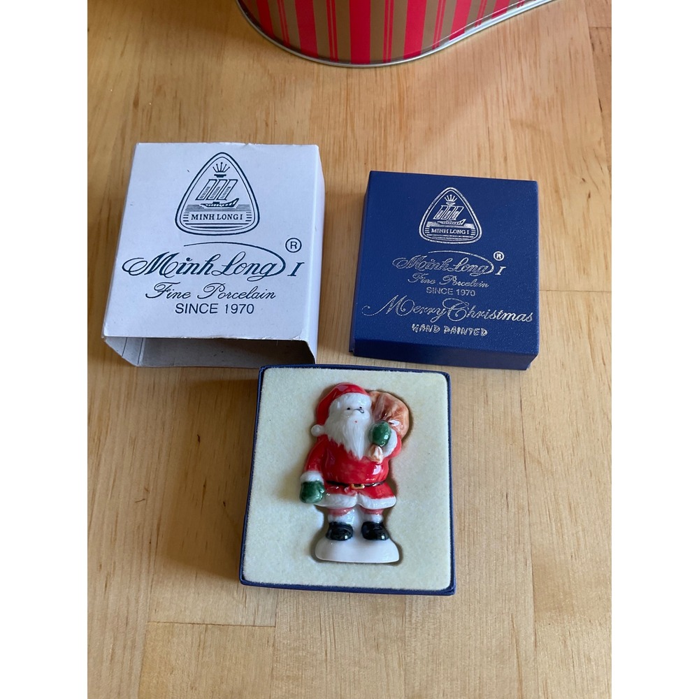 Minh Long I Fine Porcelain Santa Claus Figurine Hand Painted Christmas Decor Box